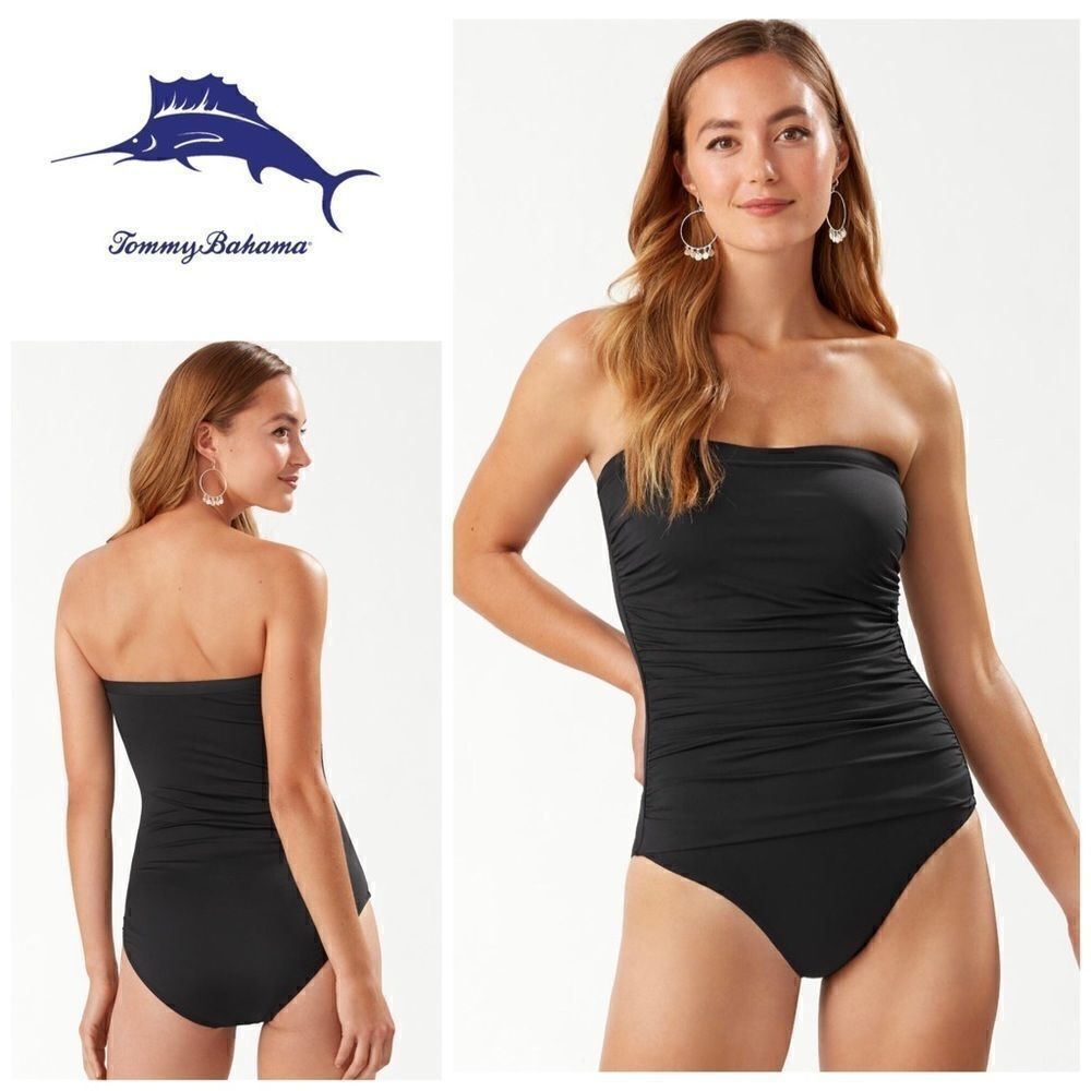 Tommy Bahama Pearl Shirred Bandeau Swimsuit. NWT